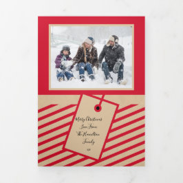 Cartão De Festividades Com Dobra Tripla Foto personalizada de papel de Artesanato vermelho