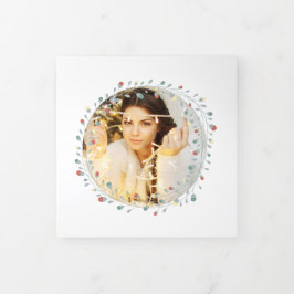 Cartão De Festividades Com Dobra Tripla Foto personalizada de Wreath Moderna