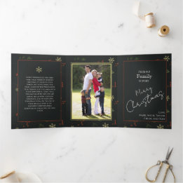 Cartão De Festividades Com Dobra Tripla Fotos Personalizadas de Família Natal Rústico