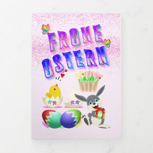 Cartão De Festividades Com Dobra Tripla Frohe Ostern