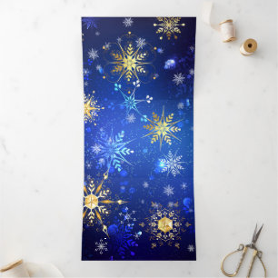 Cartão De Festividades Com Dobra Tripla Fundo Azul XMAS com Flocos de Neve Ouro