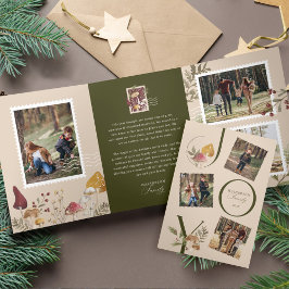 Cartão De Festividades Com Dobra Tripla Galeria de Fotografias Joy Watercolor Woodsy Mushr