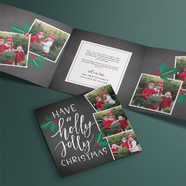 Cartão De Festividades Com Dobra Tripla Holly Jolly | Foto Múltipla Rústica Custa