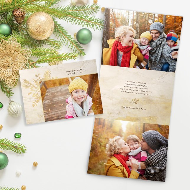 Cartão De Festividades Com Dobra Tripla Imagem Botânica Dourada Elegante (Criador carregado)