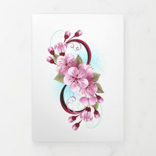 Cartão De Festividades Com Dobra Tripla Infinidade com Flores de Flor Sakura