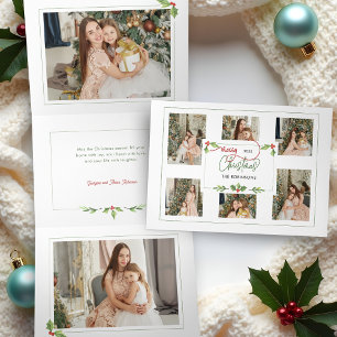 Cartão De Festividades Com Dobra Tripla Linda Aquarela Holly Feliz Foto de Natal