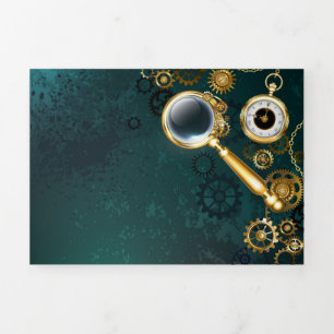 Cartão De Festividades Com Dobra Tripla Lupa no estilo Steampunk