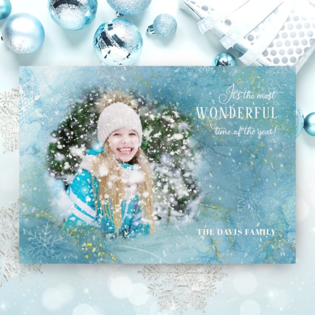 Cartão De Festividades Com Dobra Tripla Magical Sparkly Winter Snow Photo (Criador carregado)