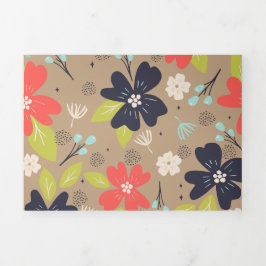 Cartão De Festividades Com Dobra Tripla Marinho Branco de Poinsettia de Natal desenhado