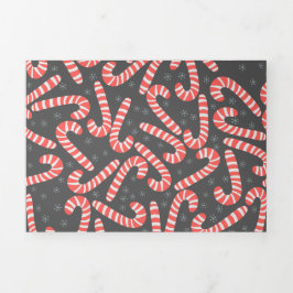Cartão De Festividades Com Dobra Tripla Merry Natal Peppermint Candy Canes Snowflakes