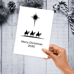 Cartão De Festividades Com Dobra Tripla Minimalista Três Reis Magos Estrela Igreja Natal