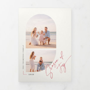 Cartão De Festividades Com Dobra Tripla Moderno Arco Elegante Foto de Família Natal Praia