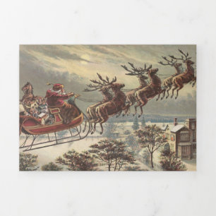 Cartão De Festividades Com Dobra Tripla Natais vintages Vitorianos Papai Noel
