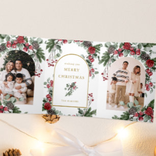 Cartão De Festividades Com Dobra Tripla Natal do Floral Vermelho Elegante