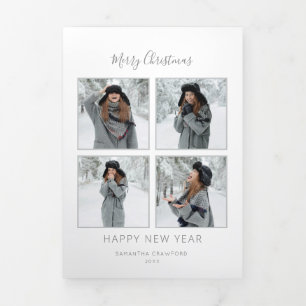 Cartão De Festividades Com Dobra Tripla Natal Minimalista Multi-Foto Cinza Chevron