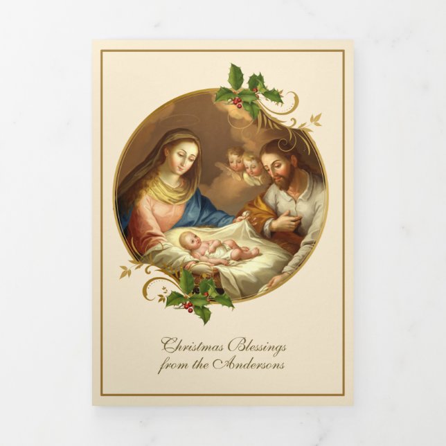 Cartão De Festividades Com Dobra Tripla Natal Religioso Jesus Virgem Maria Rua Joseph (Cobrir)