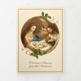 Cartão De Festividades Com Dobra Tripla Natal religioso Jesus Virgem Maria São José