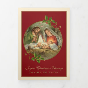 Cartão De Festividades Com Dobra Tripla Natal religioso Jesus Virgem Maria São José