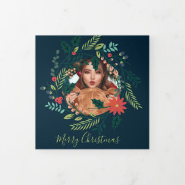 Cartão De Festividades Com Dobra Tripla Natal Wreath Foto personalizada Natal