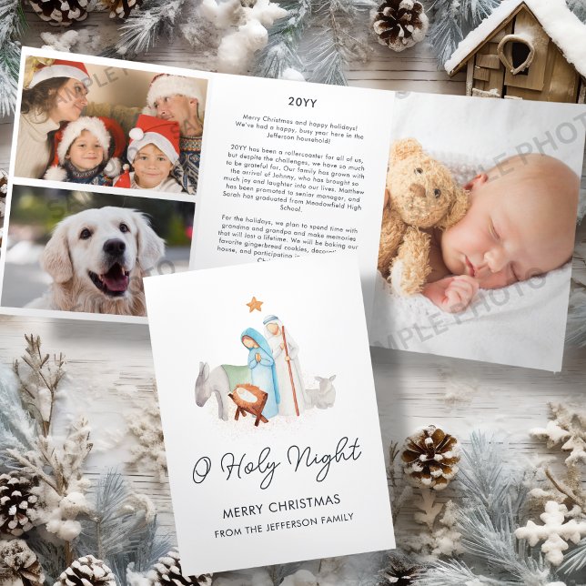 Cartão De Festividades Com Dobra Tripla Natividade branca Natal religioso (Criador carregado)