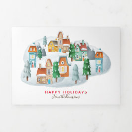 Cartão De Festividades Com Dobra Tripla Newletter de Natal Village 5 Photo Year Review