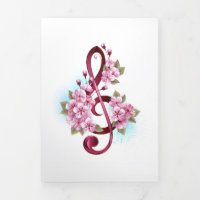 Notas de clave de trecho musical com flores de Sak