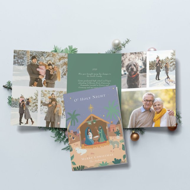 Cartão De Festividades Com Dobra Tripla O' Santa Noite Natividade Cena de Natal (Criador carregado)