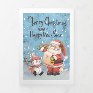 Cartão De Festividades Com Dobra Tripla Papai Noel do Natal E Boneco de Neve Personalizado