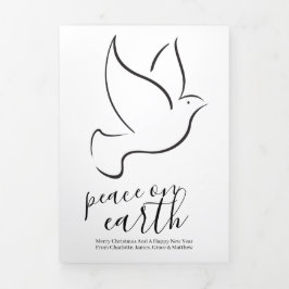 Cartão De Festividades Com Dobra Tripla Paz de Natal na Terra Pombo Personalizado