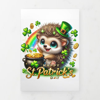 Cartão De Festividades Com Dobra Tripla Placa de Dia de São Patrício branca com Hedgehog