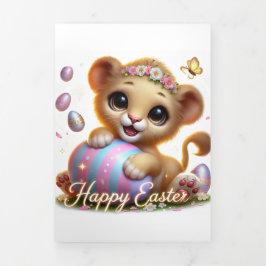 Cartão De Festividades Com Dobra Tripla Placa De Páscoa Cubo Com Cubo Lion