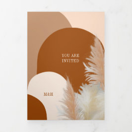 Cartão De Festividades Com Dobra Tripla Poeira de pampas e Arches Design Dark de Casamento