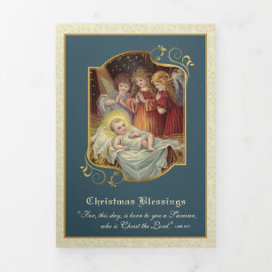 Cartão De Festividades Com Dobra Tripla Poema Religioso de Natal Jesus Anjos