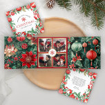 Cartão De Festividades Com Dobra Tripla Red Green Fesory Chinoiserie 4 Foto Natal<br><div class="desc">Cartão de Natal elegante com uma bela arte de chinoiserie com lanternas orientais,  flores e bolhas. Basta adicionar seu texto neste modelo fácil de usar e adorar este cartão com suas fotos favoritas para torná-lo um cartão de feriado único.</div>