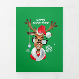 Cartão De Festividades Com Dobra Tripla Rena de Natal Feliz