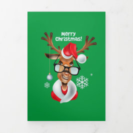 Cartão De Festividades Com Dobra Tripla Rena de Natal Feliz 