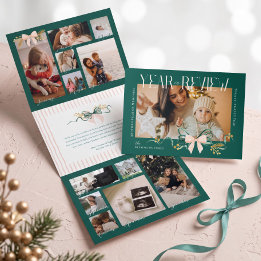 Cartão De Festividades Com Dobra Tripla Revisão do Ano Colagem de Fotos de Natal com Laço