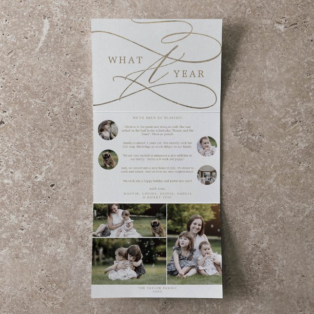 Cartão De Festividades Com Dobra Tripla Romântica Dourada Que Vídeo De Natal De Ano (Criador carregado)