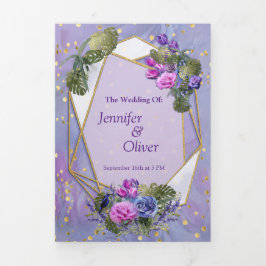 Cartão De Festividades Com Dobra Tripla Rosas muito azuis-violetas E TULIPS com dobra trip