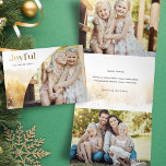 Cartão De Festividades Com Dobra Tripla Script de Joyful Dourado Chic com Foto Curvada<br><div class="desc">Design de Natal moderno,  chic,  com o elegante e personalizado script "Joyful" no estilo de gradiente dourado com um único modelo de fotografia curvo e sutil estilo aquarela dourada paisagem de inverno. Os painéis apresentam gráficos complementares com campos de texto e modelos de fotos adicionais.</div>
