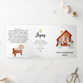 Cartão De Festividades Com Dobra Tripla Simple Nativity Scene Church Christmas