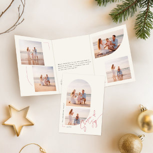 Cartão De Festividades Com Dobra Tripla Temporada Moderna de Alegria Foto de Natal Família