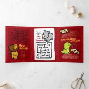 Cartão De Festividades Com Dobra Tripla Tríplice de Quebra-cabeça da Girafa de Vida Selvag