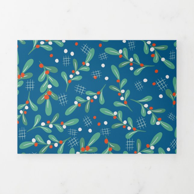 Cartão De Festividades Com Dobra Tripla Verdes Natal com Holly Berries Azul Branco (Cobrir)