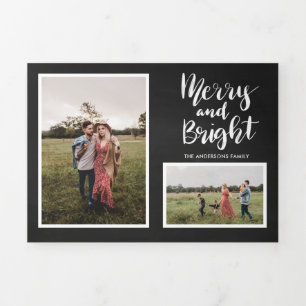 Cartão De Festividades Com Dobra Tripla Vintage Rustic Multi Fotografias De Feliz E Script