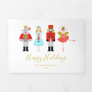 Cartão De Festividades Com Dobra Tripla Watercolor Christmas Nutcracker Photo
