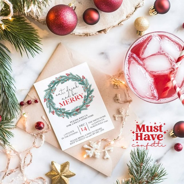 Cartão De Festividades Coma, Beba e Seja Feliz Festa de Natal (Criador carregado)