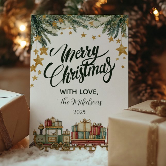 Cartão De Festividades Comboio de Brinquedo de Natal debaixo da árvore (Criador carregado)