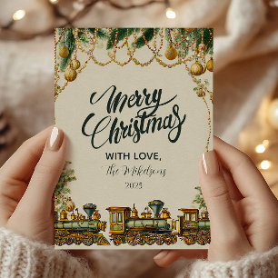 Cartão De Festividades Comboio de Natal ouro