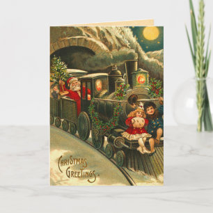Cartão De Festividades Comboio de Papais noeis de Natal Vitoriano